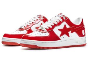 Men's A Bathing Ape Bape Sta Patent Leather (2023) Sneakers in White_Red