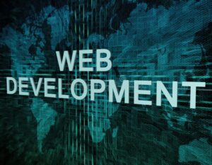 web-development-text-concept-green-digital-world-map-background-48171259